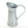 Galvanized Metal Pitcher with Embossed Design; Gray