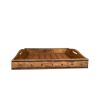 18 Inch Handcrafted Rectangular Mango Wood Decorative Serving Tray; Rivet Accents; Metal Trim; Natural Brown