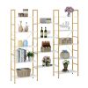 5 tier gold and white bookshelf; triple open display shelf; large storage bookcase with metal frame