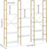 5 tier gold and white bookshelf; triple open display shelf; large storage bookcase with metal frame