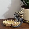 Dragon Statue Figurines - 6" Grey Medieval Dragon Decor Resin Tooth Boat Sculpture Ornaments Home Office Dragon Boat Storage