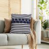 18 x 18 Handwoven Square Cotton Accent Throw Pillow; Classic Striped Pattern; Textured; White; Blue; DunaWest