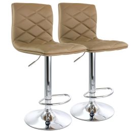 Elama 2 Piece Adjustable Diamond Tufted Faux Leather Bar Stool in Camel with Chrome Base