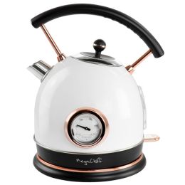 MegaChef 1.8 Liter Half Circle Electric Tea Kettle with Thermostat in White