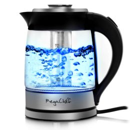 MegaChef 1.8 Liter Cordless Glass and Stainless Steel Electric Tea Kettle with Tea Infuser