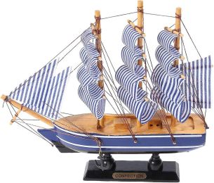 Model Boat, Nautical Vintage Hand Carved Wooden Boat, Home Decor Gift (Color: Blue)