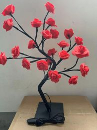 Best-selling Detachable Plastic Base USB Switch LED Simulation Rose Tree Lamp Home Decoration Night Light (Color: black base red rose)