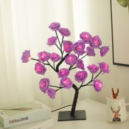 Best-selling Detachable Plastic Base USB Switch LED Simulation Rose Tree Lamp Home Decoration Night Light (Color: black base purple rose)