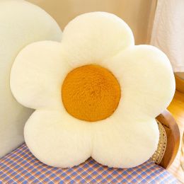 Rabbit hair flower cushion office sofa chair cushion petal futon sunflower throw pillow cushion (Specification: 35X35cm, Color: White)