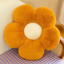 Rabbit hair flower cushion office sofa chair cushion petal futon sunflower throw pillow cushion (Specification: 50x50cm, Color: Yellow)