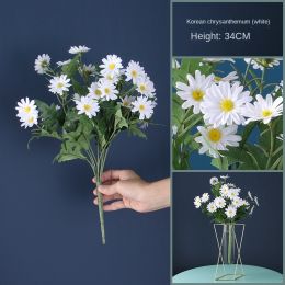 Nordic ins geometric vase light luxury metal iron decoration living room flower arrangement creative household glass flower rack decoration (size: Korean chrysanthemum (white, without vase))