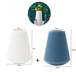 Large vases Wholesale plastic vases Household vase inserting Living room Creative simple small fresh home decorations (colour: Nordic style vertical short [white+blue] 2 sets)