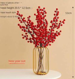 Spring Festival Flower New Year Decoration Iron Lantern Vase Transparent Hydroponics Futong Pumpkin Vase Happy Layout Manufacturer (size: New Year suit)