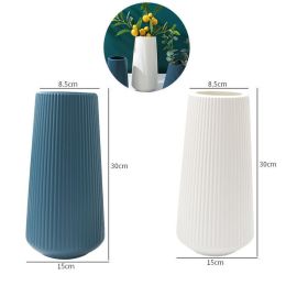 Large vases Wholesale plastic vases Household vase inserting Living room Creative simple small fresh home decorations (colour: Nordic style vertical model [white+blue] 2 sets)