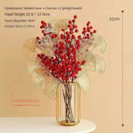 Spring Festival Flower New Year Decoration Iron Lantern Vase Transparent Hydroponics Futong Pumpkin Vase Happy Layout Manufacturer (size: Auspicious suit)