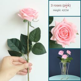 Nordic ins geometric vase light luxury metal iron decoration living room flower arrangement creative household glass flower rack decoration (size: Simulated rose (three pink flowers, excluding vase))