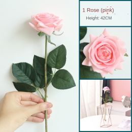 Nordic ins geometric vase light luxury metal iron decoration living room flower arrangement creative household glass flower rack decoration (size: Simulated rose (one piece of powder, excluding vase))