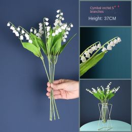 Nordic ins geometric vase light luxury metal iron decoration living room flower arrangement creative household glass flower rack decoration (size: Qianlan (five white flowers, excluding vase))