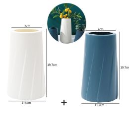 Large vases Wholesale plastic vases Household vase inserting Living room Creative simple small fresh home decorations (colour: Nordic style twill [white+blue] 2-piece set)