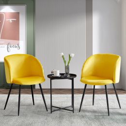 Upholstered velvet dining armrest chair set of 2 (Color: Yellow)