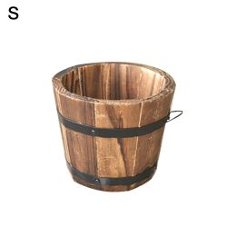 Rustic Succulent Planter Wooden Barrel Empty Flower Pot Container Garden Decor (Color: S)