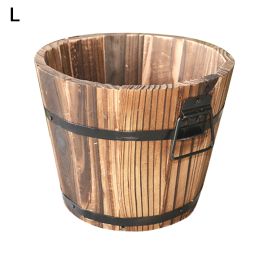 Rustic Succulent Planter Wooden Barrel Empty Flower Pot Container Garden Decor (Color: L)