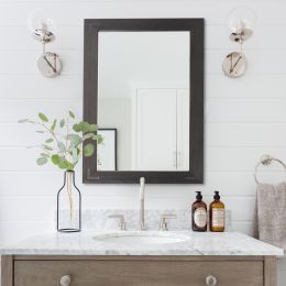 Rustic Wooden Framed Wall Mirror; Decorative Wood Wall Mirror for Living Room or Bathroom Vanity; Farmhouse Bathroom Mirror Rectangle Hanging Mirror H (Color: Black, Material: wood, mirror)