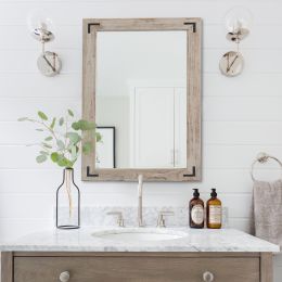 Rustic Wooden Framed Wall Mirror; Decorative Wood Wall Mirror for Living Room or Bathroom Vanity; Farmhouse Bathroom Mirror Rectangle Hanging Mirror H (Color: White Grey, Material: wood, mirror)