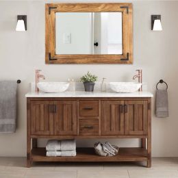 Rustic Wooden Framed Wall Mirror; Decorative Wood Wall Mirror for Living Room or Bathroom Vanity; Farmhouse Bathroom Mirror Rectangle Hanging Mirror H (Color: Brown, Material: wood, mirror)