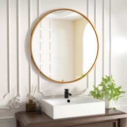 24" Wall Mirror Bathroom Mirror Wall Mounted Round Mirror; Black (Color: Gold, Material: Glass)