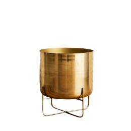 Wide Golden Flower Pot with Detachable Metal Stand; Decorative Indoor Planter; Planter Holder for Living Room; Kitchen; Office (Color: Gold, Material: Metal)