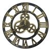 Large Gear Wall Clock Roman Numbers 3D Big Dial Wooden Industrial Steampunk Retro Outdoor Garden Decor; 12"/16"/23"