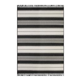 5' x 7' Black and White Striped Outdoor Rug (Color: Black & White, Material: 7' x 10')