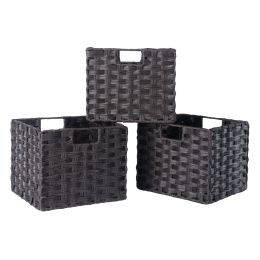 Melanie 3-Pc Foldable Woven Fiber Basket Set, Chocolate (SKU: 38311)