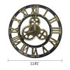 Large Gear Wall Clock Roman Numbers 3D Big Dial Wooden Industrial Steampunk Retro Outdoor Garden Decor; 12"/16"/23"