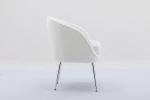 Soft Teddy Fabric Accent Armchair Dining Chair With Shining Electroplated Chrome Legs