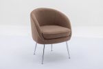 Soft Teddy Fabric Accent Armchair Dining Chair With Shining Electroplated Chrome Legs