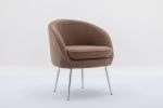 Soft Teddy Fabric Accent Armchair Dining Chair With Shining Electroplated Chrome Legs