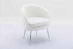 Soft Teddy Fabric Accent Armchair Dining Chair With Shining Electroplated Chrome Legs