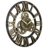 Large Gear Wall Clock Roman Numbers 3D Big Dial Wooden Industrial Steampunk Retro Outdoor Garden Decor; 12"/16"/23"