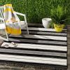 5' x 7' Black and White Striped Outdoor Rug