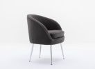 Soft Teddy Fabric Accent Armchair Dining Chair With Shining Electroplated Chrome Legs