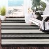 5' x 7' Black and White Striped Outdoor Rug