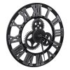 Large Gear Wall Clock Roman Numbers 3D Big Dial Wooden Industrial Steampunk Retro Outdoor Garden Decor; 12"/16"/23"